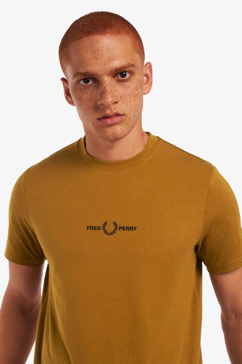 Camel Fred Perry Embroidered Men's T Shirts | PH 1646ILHS